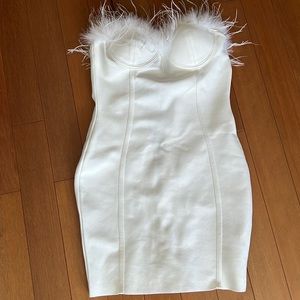 Superdown White tube dress with feather trim
